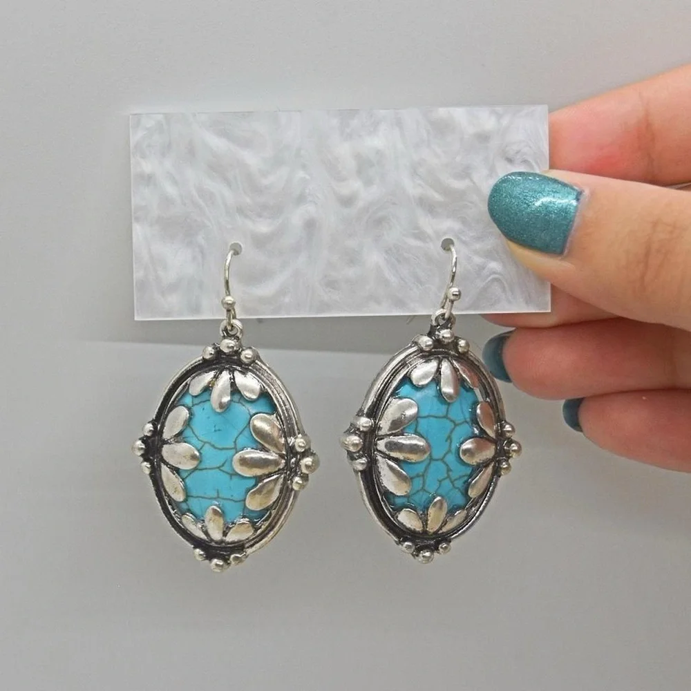 Oval Shaped Boho Turquoise Earrings